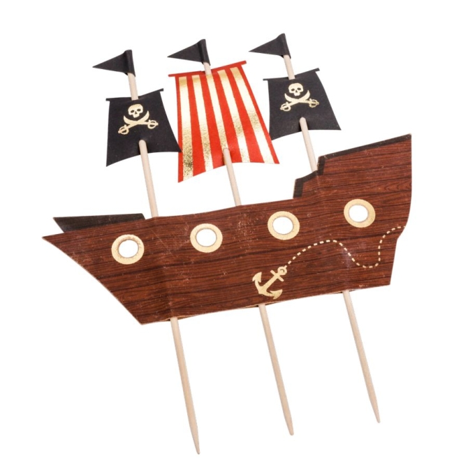 Cake Topper Pirata Kraft Negro / Oro 