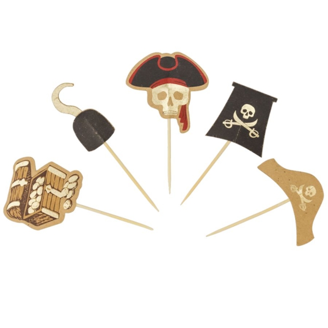 10 Cake Toppers Pirata Negro / Oro 