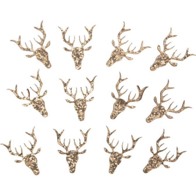 12 pequeas y bonitas decoraciones de ciervos - Madera con purpurina dorada 