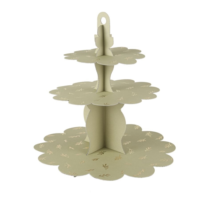 Cake stand Pretty Strands Verde salvia y dorado 