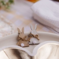 12 confeti conejo de madera blanco Borlas blancas y lazo de yute. n3