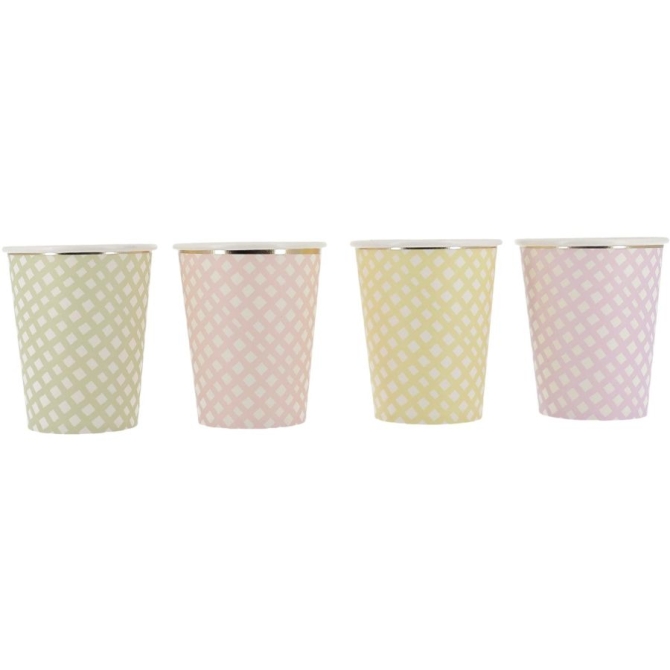 8 Tazas Vichy Lila,  Rosa,  Amarillo,  Verde 