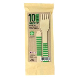 10 Tenedores de Madera a Rayas Verdes - Biodegradables. n1