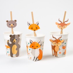 6 Pajitas de Papel Animales del Bosque - Reciclable. n1