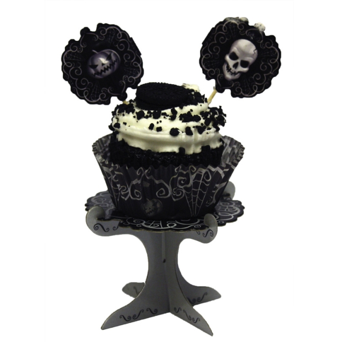 4 soportes barrocos para cupcakes de calaveras 