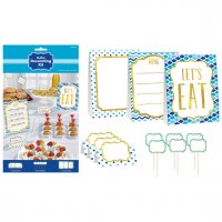 Kit de decoracin para buf de bocadillos con nubes, galones y lunares azules