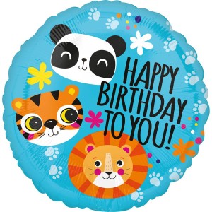 Len, tigre, panda feliz cumpleaos globo plano