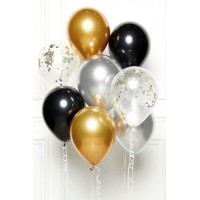 Ramo 8 Globos 30cm Negro/Plata/Oro