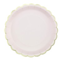 Contiene : 1 x 8 platos festoneados en rosa pastel y dorado
