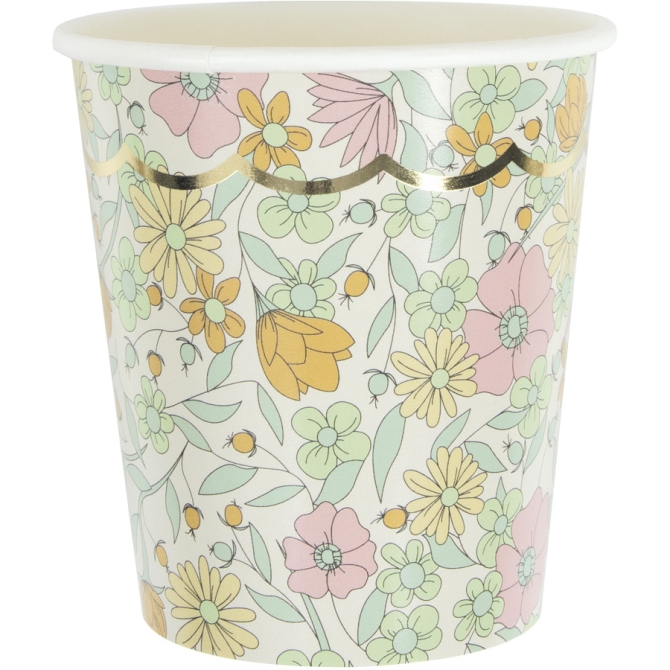 8 vasos festoneadas Shabby y Gold 