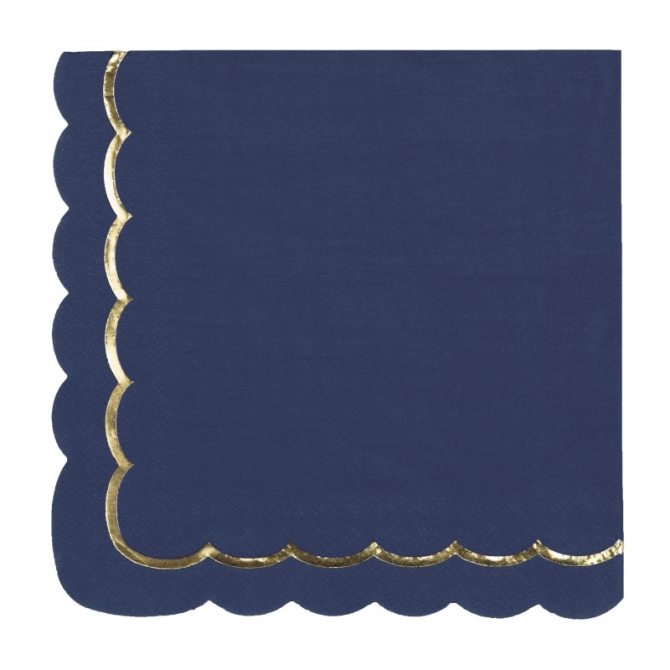 16 Servilletas festoneadas azul marino / oro 