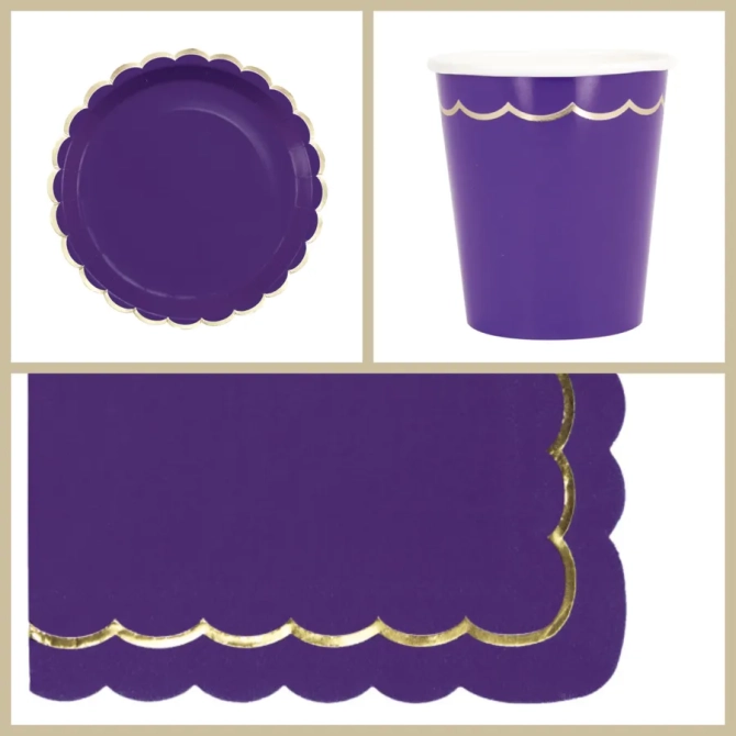 Party Box Morado festoneado y dorado 