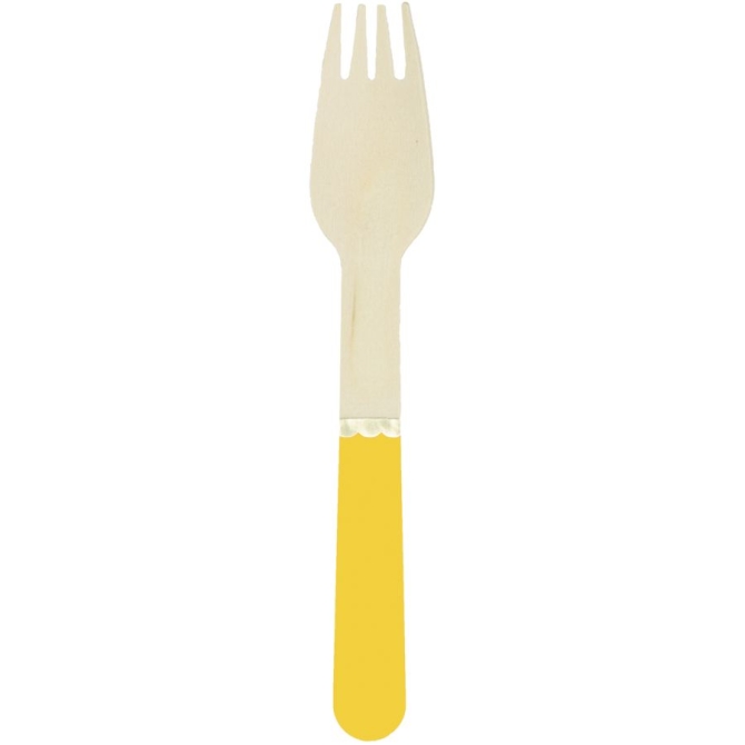 8 Tenedores de Madera Amarillo Curry / Oro 