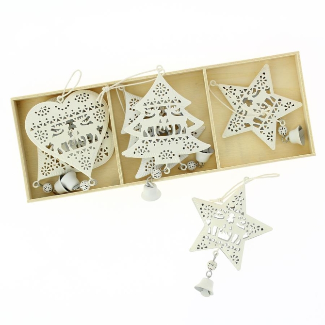 6 Lmparas Decoracin para colgar Corazn / Estrella / rbol Blanco (6 cm) - Metal 