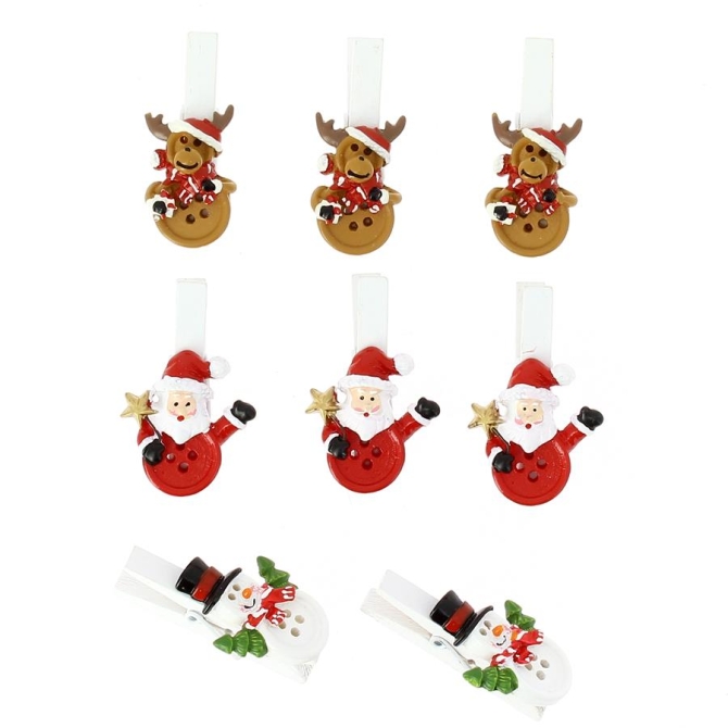 8 Clips Christmas Buddy (4, 5 cm) - Resina 