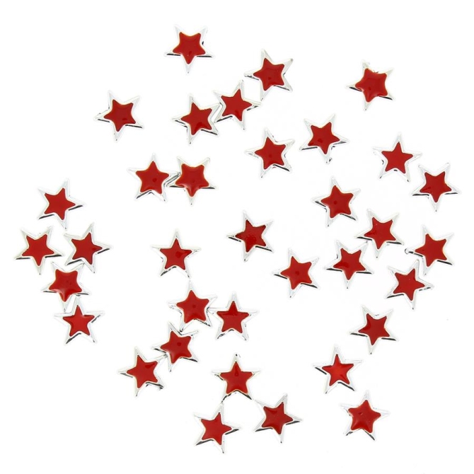 36 cuentas de estrella rojas / plateadas (1, 5 cm) 