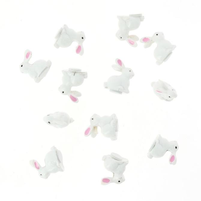 12 Mini Pegatinas de Conejo Blanco (2 cm) - Resina 