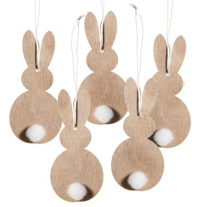 5 conejitos de Pascua para colgar en madera