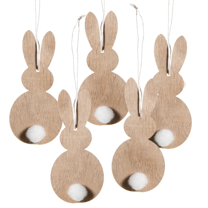 5 conejitos de Pascua para colgar en madera 