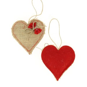 2 Corazones para Colgar (8 cm) - Fieltro y Loneta Natural