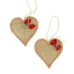 2 Corazones para Colgar (8 cm) - Fieltro y Loneta Natural. n1