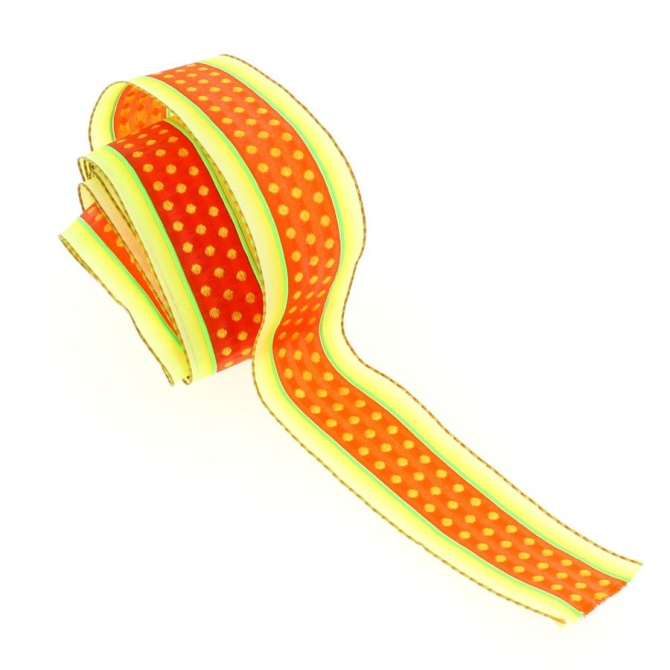 Puntos de cinta ancha y rayas verdes / amarillas / naranjas (4 cm - 2 m) 