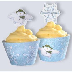 Kit de 12 envoltorios y decoraciones para cupcakes de copos de nieve. n1