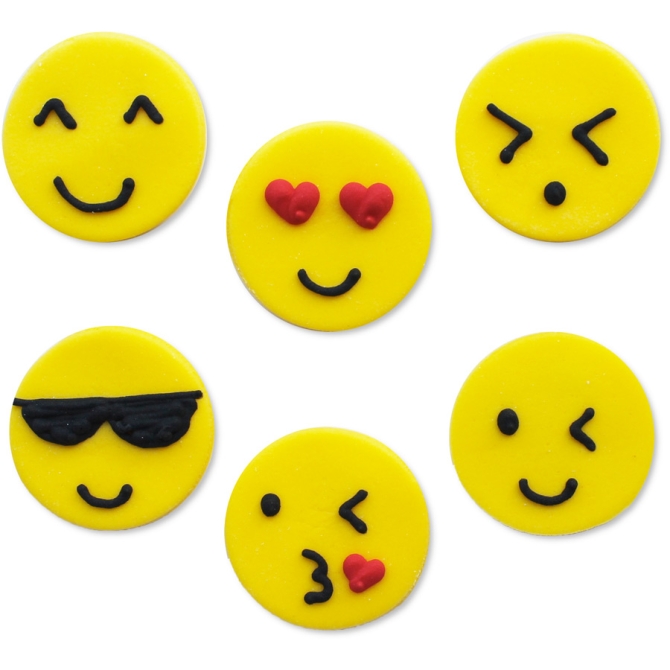 6 Decoraciones Emoticones Smiley (3 cm) - Azcar 