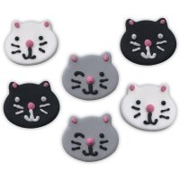 6 Cabezas de Gato Decoradas (2,5 cm) - Azcar