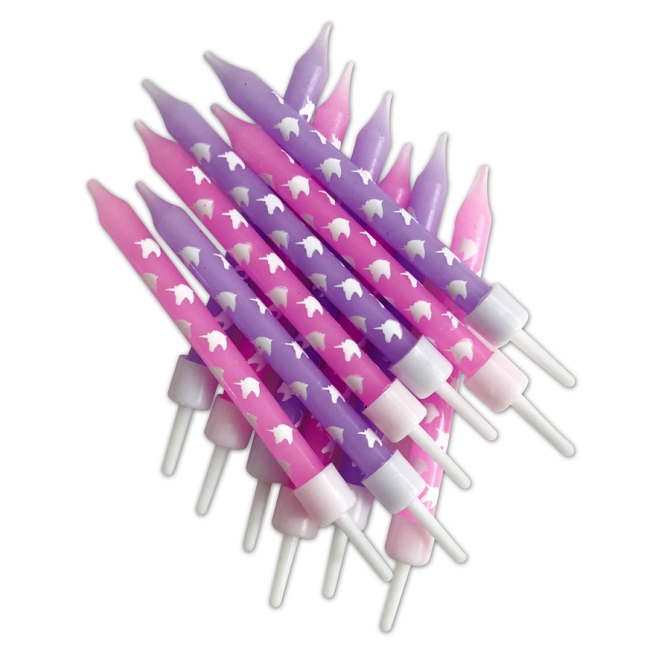 12 velas de unicornio rosa / morado. 