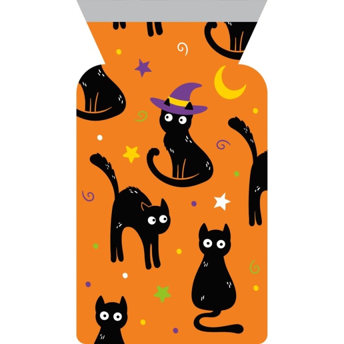 12 Bolsillos Cello con Cremallera Gato Halloween 