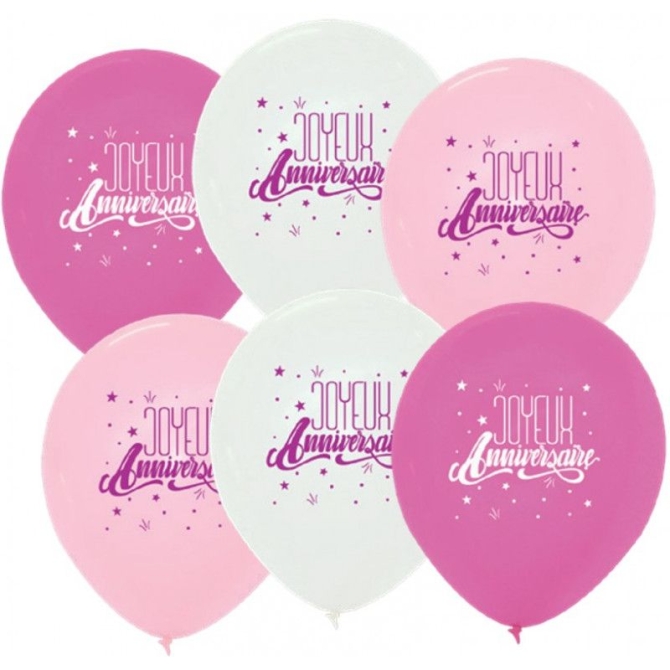 6 globos de feliz cumpleaos - rosa 