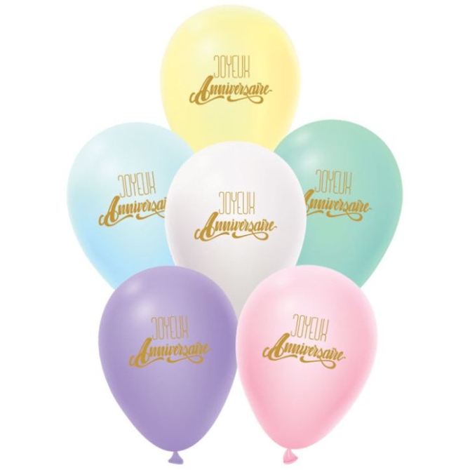 6 globos de feliz cumpleaos - pastel 