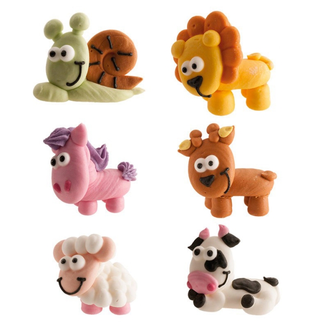 6 animales 3D felices (3 cm) - Azcar 