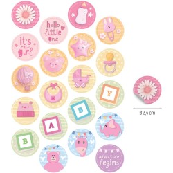 20 Mini Disque Baby Schower Girl  3, 4 cm - Comestible. n1