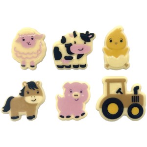 6 Figuras de Animales de Granja (3-4 cm) - Chocolate Blanco