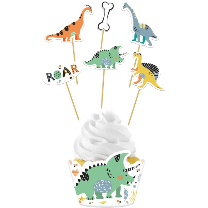 Set de 12 decoraciones para cupcakes Dino Ruge 