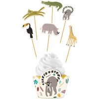 Contiene : 1 x Set de 12 decoraciones para cupcakes Zoo Party