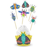 Juego de 12 decoraciones para cupcakes de fiesta de insectos