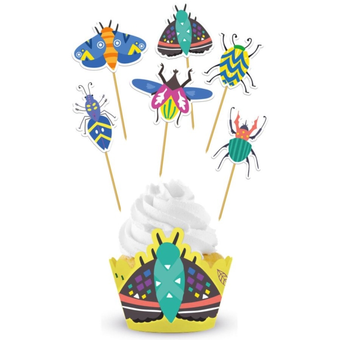 Juego de 12 decoraciones para cupcakes de fiesta de insectos 