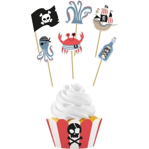 Set de 12 Decoraciones para Cupcakes - Fiesta Pirata