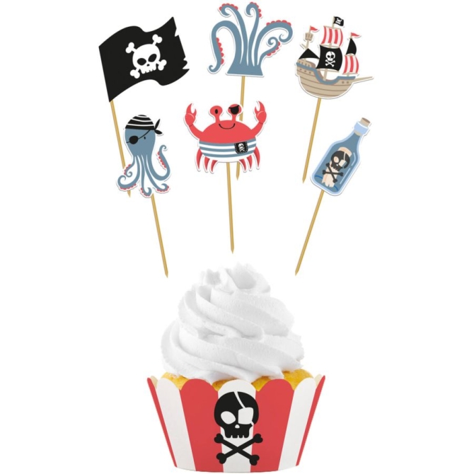 Set de 12 Decoraciones para Cupcakes - Fiesta Pirata 