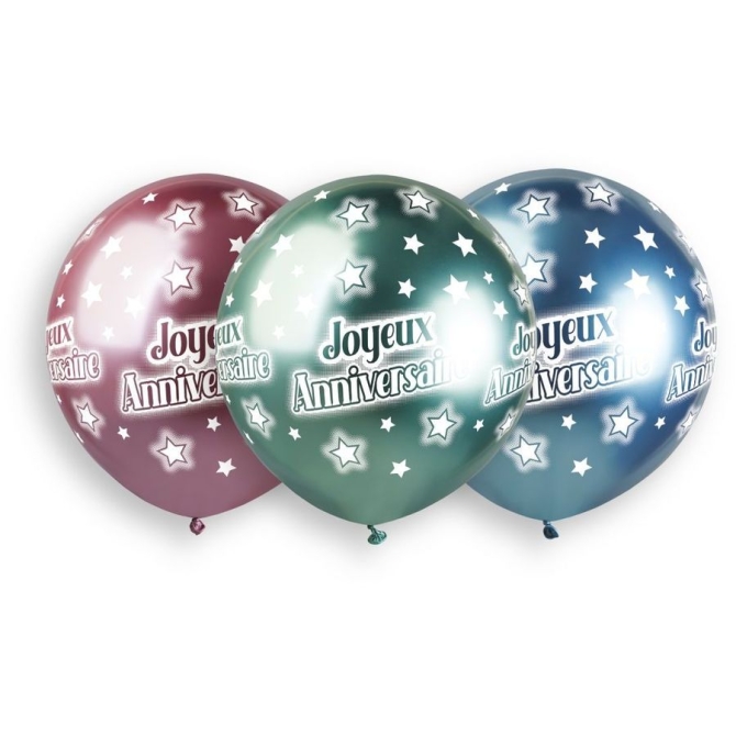 3 Globos Cromados Happy Birthday 48cm 