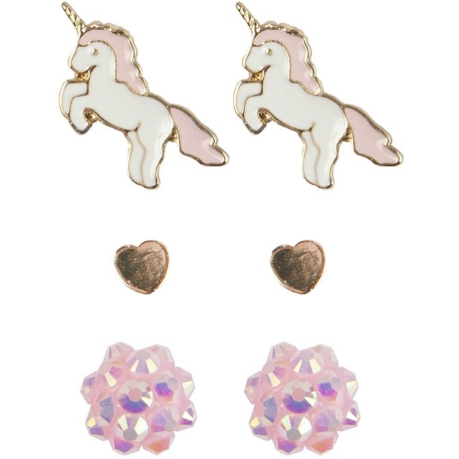 Set de 3 Pares de Pendientes Unicornio Rosa / Oro 