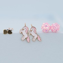 Set de 3 Pares de Pendientes Unicornio Rosa / Oro. n1