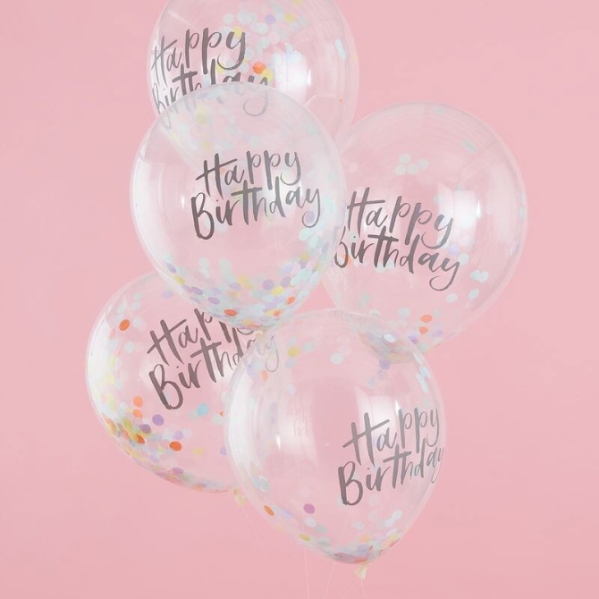 5 Globos Pastel Confeti - Feliz Cumpleaos 