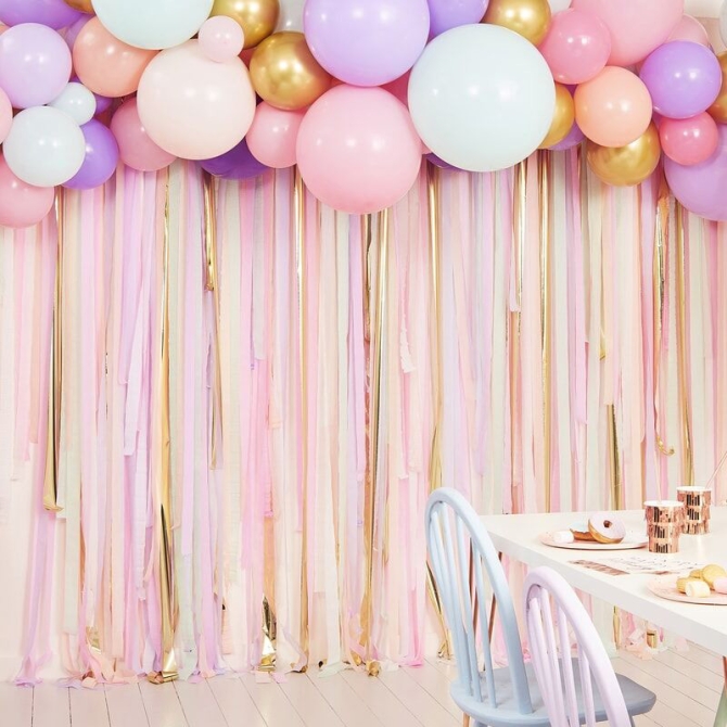 Kit Deco - Globos y Cortina Pastel 