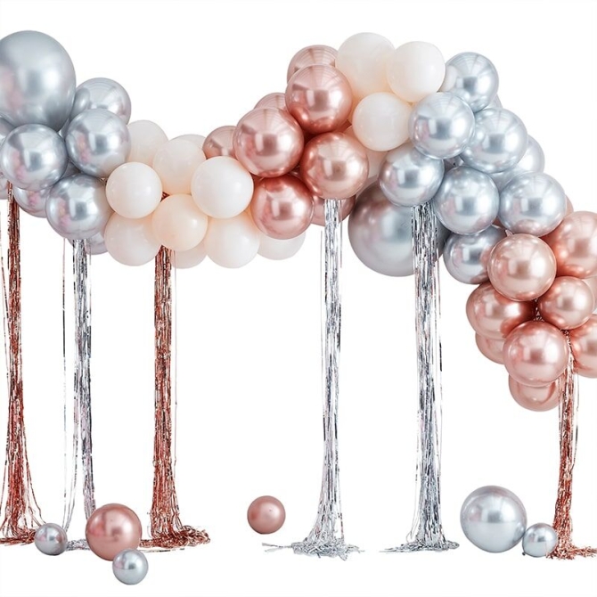 Kit de arco de 95 globos metlicos - Oro rosa / Plata / Marfil 