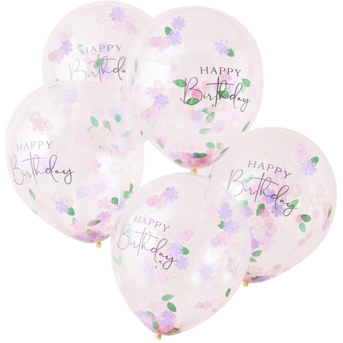 5 Globos de Feliz Cumpleaos - Florales 