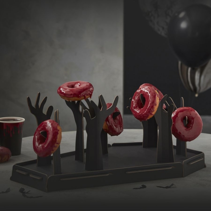 Expositor de donuts para atades de Halloween - Mano de zombi 